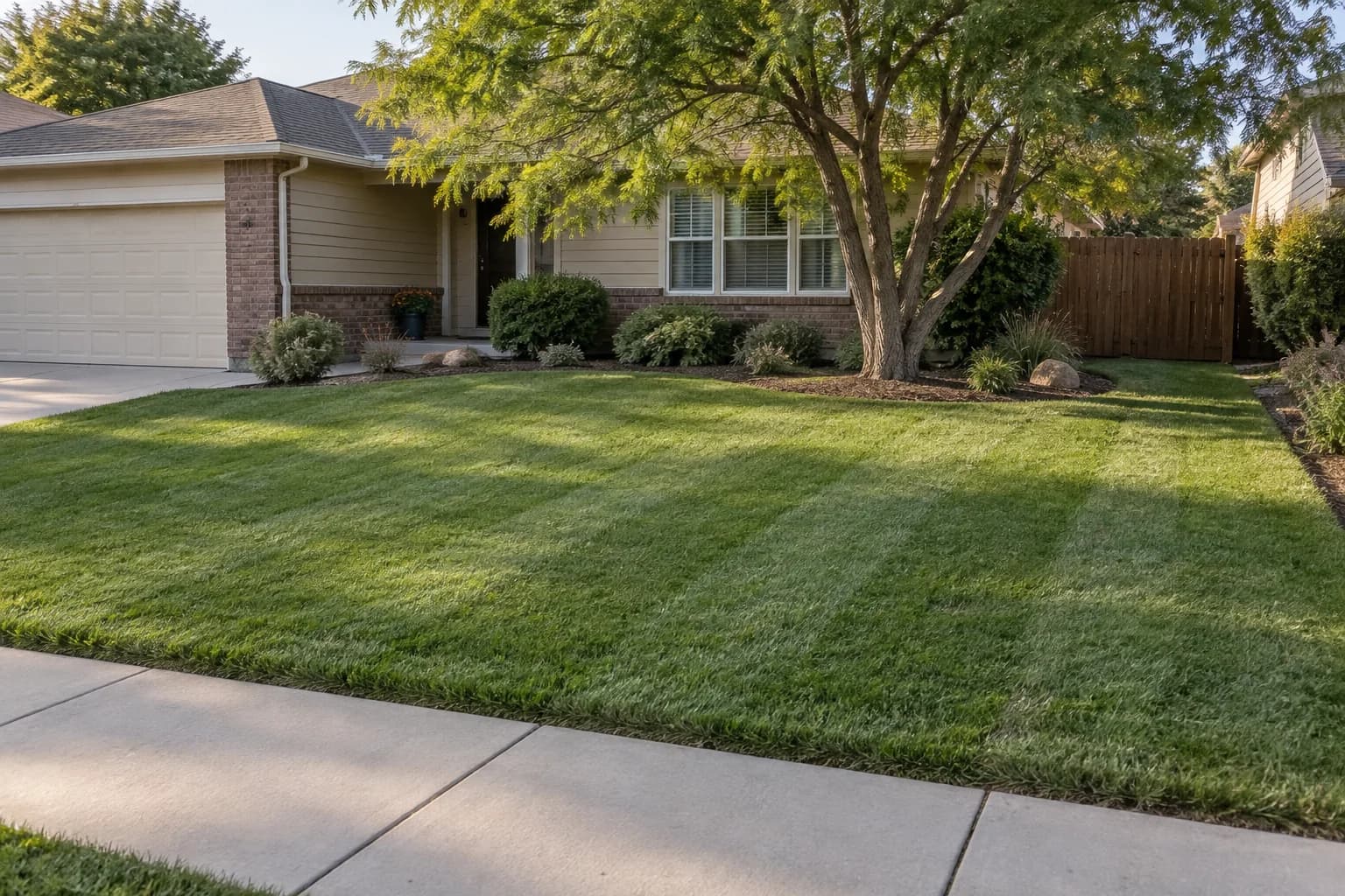 A mowed lawn and defined edges in front of a house